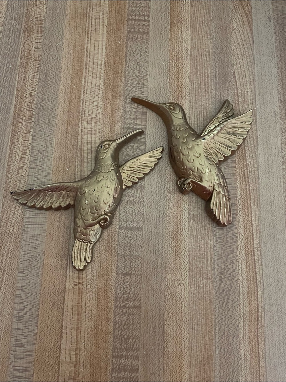 Brass Hummingbird Wall Accent Pair - Gold Decorative Birds